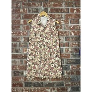 Vintage Stonebridge Button Up Collared Sleeveless Denim Dress Pink Floral 90s